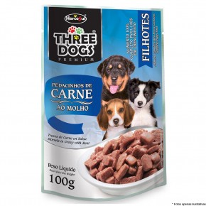 Three Dogs  Sache Filhotes Carne ao Molho 100g
